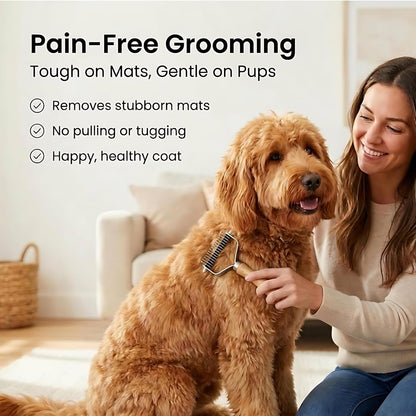 Dog Dematting Brush & Rake, Detangler Brush for Dogs, Comb Tool for Grooming, Best for Doodles, Poodles, Goldendoodles, Cats & Other Pets, Matted Fur Removal On Undercoat [We Love Doodles]
