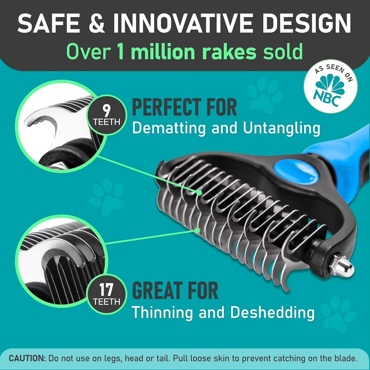 Maxpower Planet Hair Brush - Double Sided Shedding, Dematting Undercoat Rake for Dogs and Cats - Extra Wide Dog Grooming Brush, Reduce Shedding by 95%, Turquoise