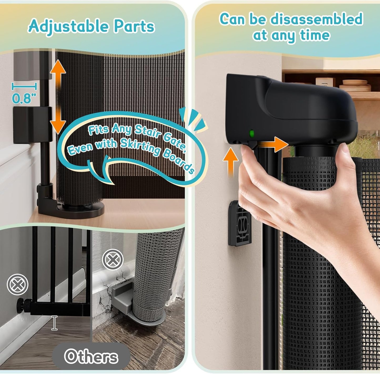 160 Inch Retractable Baby Gates Extra Wide, 42 Inch Extra Tall Retractable Gate, 13 FT Reinforced Retractable Dog Gate with Reinforcement Rod to Prevent Crawling Through, for Doorways, Stairs, Hallway