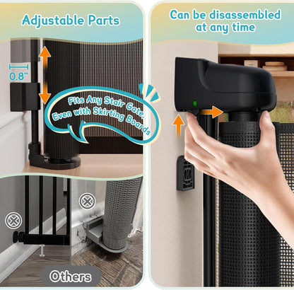 160 Inch Retractable Baby Gates Extra Wide, 42 Inch Extra Tall Retractable Gate, 13 FT Reinforced Retractable Dog Gate with Reinforcement Rod to Prevent Crawling Through, for Doorways, Stairs, Hallway