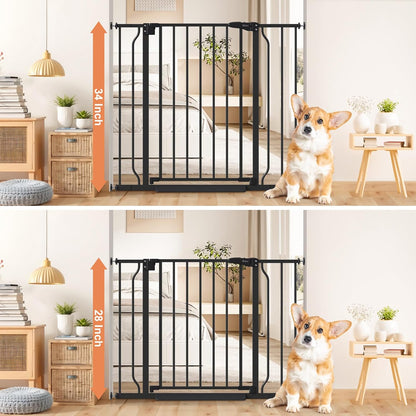 Baby Gate No Drilling, 29"-40" Auto Close Dog Gate Indoor for Doorways & Stairs, Pressure Mounted Adjustable Pet Gate, Easy Walk Through Child Gate for Children & Pets Stroller Friendly, White