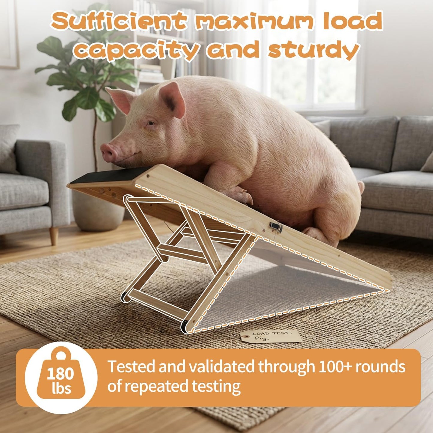 Rubber-Mat Dog Ramp with Rails for Couch, Bed or Car - 40" Long Foldable Wood Pet Ramp Adjustable Height from 10" to 21", with High Traction Mat for Small Medium Older Dogs, Up to 180 Lbs