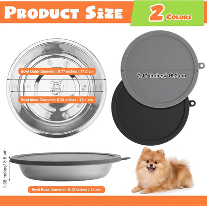 Patelai 4 Pcs Stainless Steel Dog Bowls with Silicone Lids Portable Food and Water Dishes for Pets Sealable Containers for 6.3" for Cats & Small Dogs (Red,Purple)