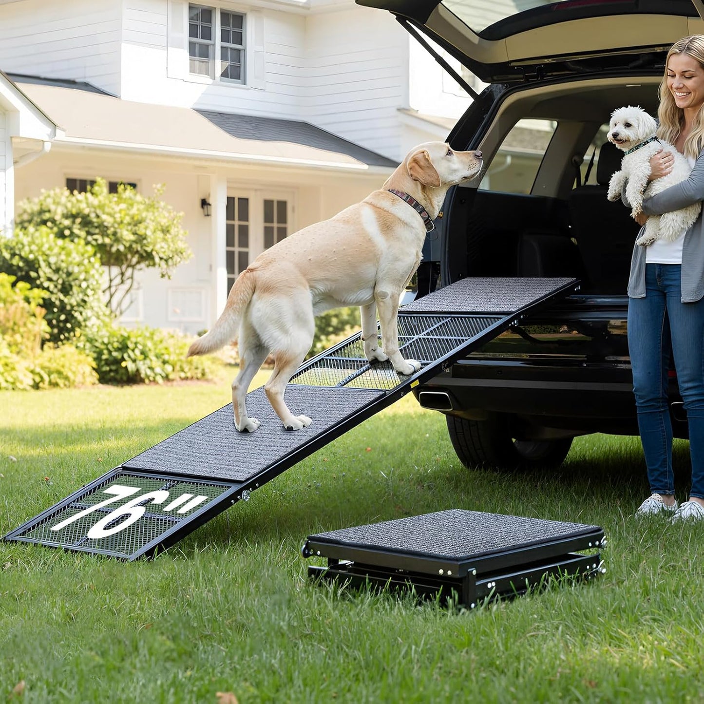 DoCred Dog Ramp for Car, 71'' L x 20'' W Dog Ramps for Large Dogs, Extra Wide Pet Ramp with Non-Slip Surface for Medium & Large Dogs to Get in Car, SUV & Truck, Supports Up to 250 Lbs