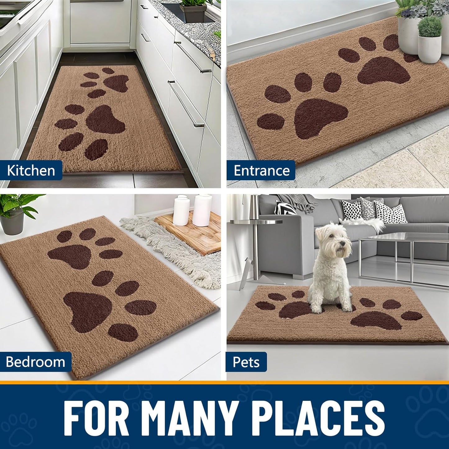 Smiry Dog Door Mat for Muddy Paws, Absorbs Moisture and Dirt, Low-Profile Entryway Mat with Non-Slip Backing, Entry Indoor Outdoor Doormat for Inside Floor (30x20 Inches, Grey, Striped)