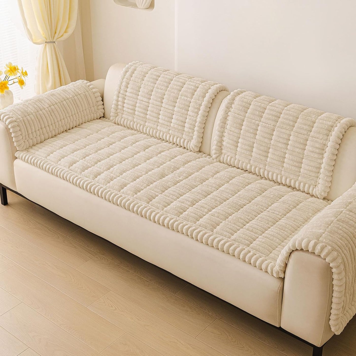 hyha Couch Covers for Dogs Washable, Non Slip Plush Dog Sofa Protectors, Fuzzy Pet Couch Covers for 3 Cushion Sofa Pet Friendly (Camel, 27.6" x 59") - Colors A