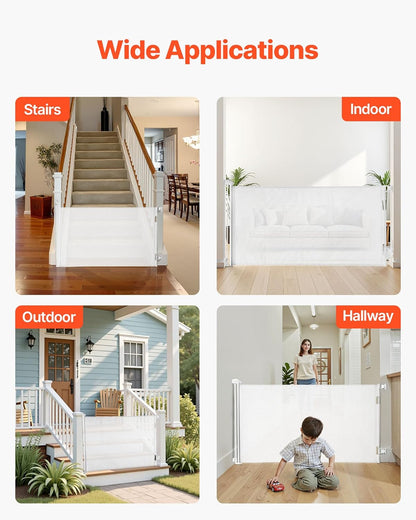 VEVOR Retractable Baby Gate, Extends to 202.7 inch Extra Wide, 39 inch Tall, with Reinforced Fiberglass Strips, Avoids Crawling Through, Mesh Dog Gate for Decks, Doorways, Garages, Indoor, Black