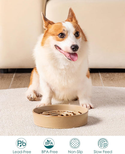 vancasso Slow Feeder Dog Bowl, 1.5 Cup Ceramic Slow Feeding Food Dish for Small and Medium Breed, Puzzle Dog Food Bowl for Fast Eater, Pink