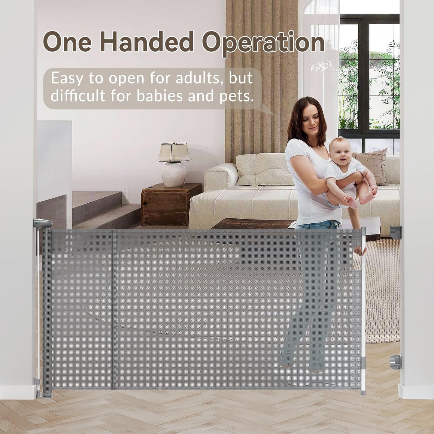 Uamector 138-Inch Extra Wide Retractable Baby Gate & Dog Gate, Reinforced Mesh Safety Gate Adjustable for Large Openings - Stairs, Doorways, Hallways - Indoor/Outdoor Use