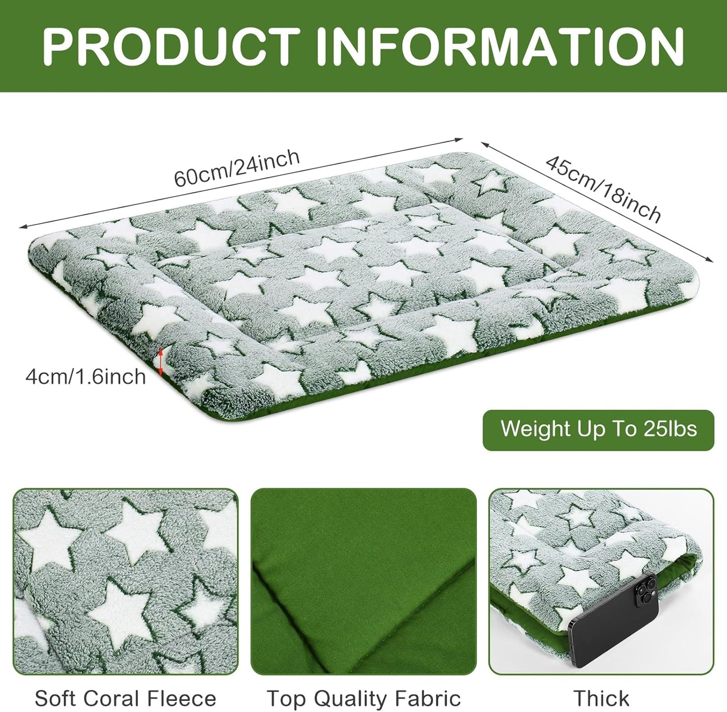 VitalCozy 4 Pcs Dog Crate Pads, Ultra Soft Warm Washable Anti-Slip Kennel Bed Mat for Pets, Reversible, Replaceable, Cage Liner for Small Medium Large Dogs and Cats (18 x 24 x 1.6 Inch,Star,Gray)