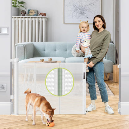 Reinforced 80 Inch Retractable Baby Gate Extra Wide Baby Gate for Wide Openings, Indoor/Outdoor Retractable Dog Gate for Doorway, Mesh Dog Gate Indoor Prevent Babies/Pets from Crawling Under, Black
