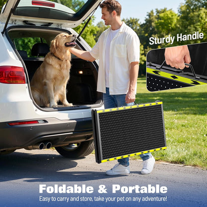 Extra Long Dog Car Ramp, Wide Outdoor Portable Pet Ramp 74" L x 20" W for Large Dogs, Lightweight Non-Slip Mesh Surface Supports Up to 250LBS, Foldable Dog Ramp for SUV, Truck, RV & High Bed, Black