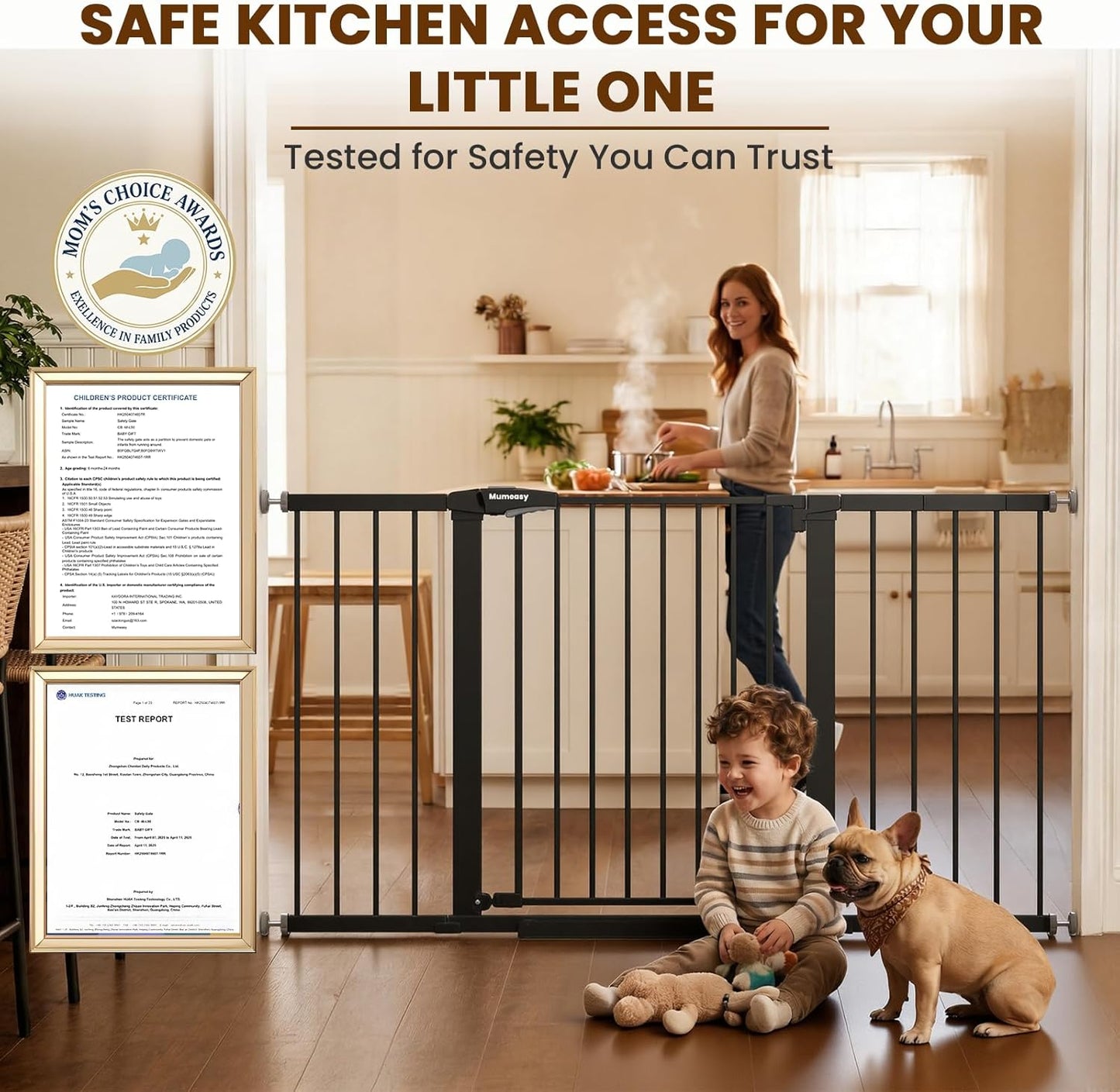 Mumeasy Baby Gate Extra Wide, 29.7-51'' Pressure Mounted Dog Gate with Walk Thru Door, Auto Close Pet Gate for House, Stairs, Doorways,Black