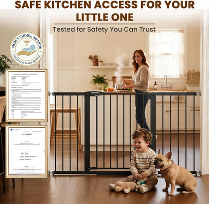 Mumeasy Baby Gate Extra Wide, 29.7-51'' Pressure Mounted Dog Gate with Walk Thru Door, Auto Close Pet Gate for House, Stairs, Doorways,Black
