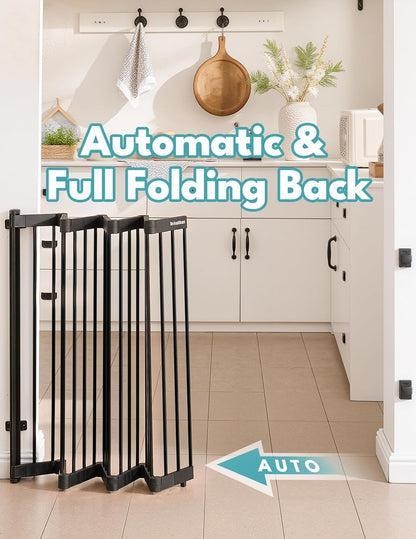 No Pawblems Retractable Safty Gate, Metal Adjustable Dog Gate for Doorways, Stairs & Hallways, Expands to 45" Wide, 36" Tall Gate, Auto Retract Design, No Bottom Bar, Black