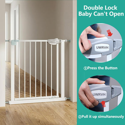 Safety Gate for Stairs & Doorways, Auto-Close Baby Gate or Dog Gate – Pressure Mount No Drilling, 30" Tall All Metal Frame with Dual Locking System (White, 30" Tall 29"-33" Wide)