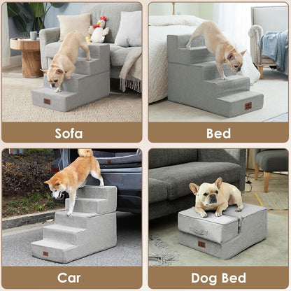 EHEYCIGA Dog Stairs for High Bed 22.5" H, 5-Step Dog Steps for Bed, Pet Steps for Small Dogs and Cats, Non-Slip Balanced Pet Ramp Indoor, Grey