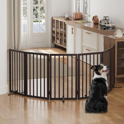 Freestanding Foldable Dog Gate - 4 Panel Room Divider with Metal Support Feet (Black)