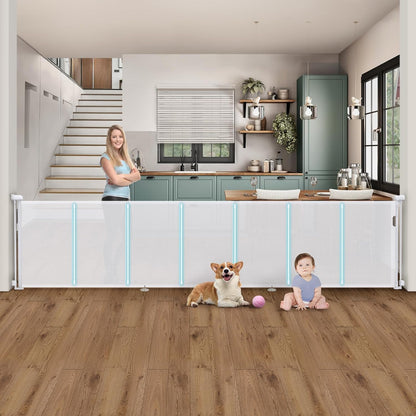 Retractable Baby Gates Extra Wide 150" × 34" Tall for Large Opening 12.5 Foot Retractable Dog Gate for Doorways, Stairs, Aisle, Indoor/Outdoor Retractable Gate for Garage, Hallways, Deck