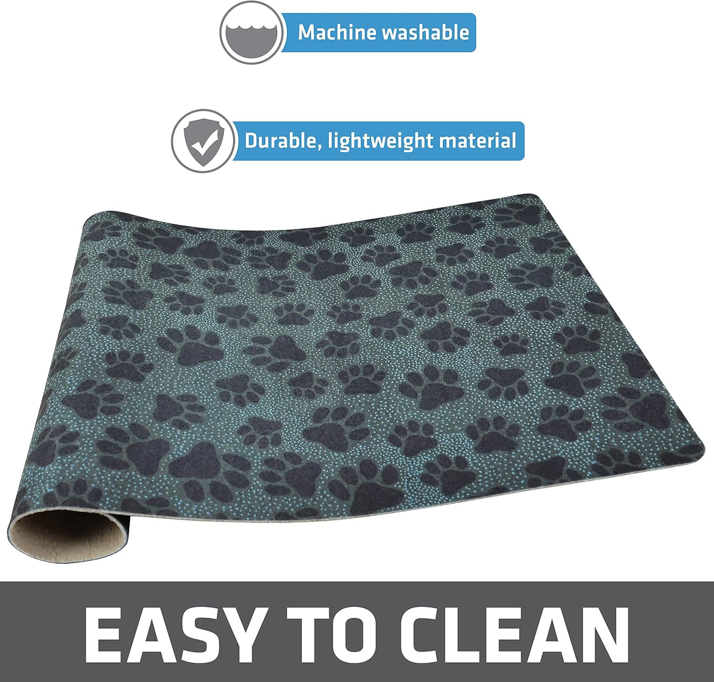 Drymate Pet Bowl Placemat, Dog & Cat Food Feeding Mat - Absorbent Fabric, Waterproof Backing, Slip-Resistant - Machine Washable/Durable (USA Made) (12” x 20”) (Indigo)