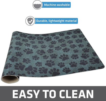 Drymate Pet Bowl Placemat, Dog & Cat Food Feeding Mat - Absorbent Fabric, Waterproof Backing, Slip-Resistant - Machine Washable/Durable (USA Made) (12” x 20”) (Indigo)