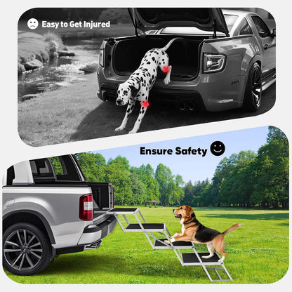 Dog Stairs for Large Dogs,Dog Stairs for Cars,Foldable Dog Ramp Pet Steps Light Weight Aluminum,Extra Wide Dog Stair for Large Dogs,High Beds, Trucks, Supports up to 200 lbs (Extra Wide-4 Steps)
