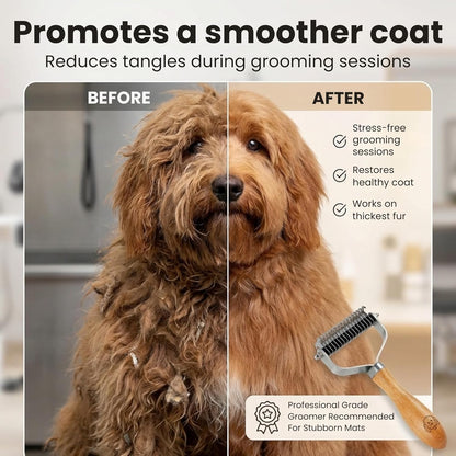 Dog Dematting Brush & Rake, Detangler Brush for Dogs, Comb Tool for Grooming, Best for Doodles, Poodles, Goldendoodles, Cats & Other Pets, Matted Fur Removal On Undercoat [We Love Doodles]