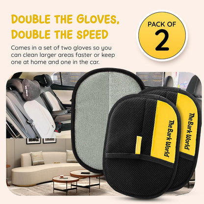 Pet Hair Removal Gloves 2-Pack – Electrostatic Reusable Fur Remover Mitts for Cat & Dog Hair – Washable Lint Remover for Couch, Clothes, Car & Pet Beds