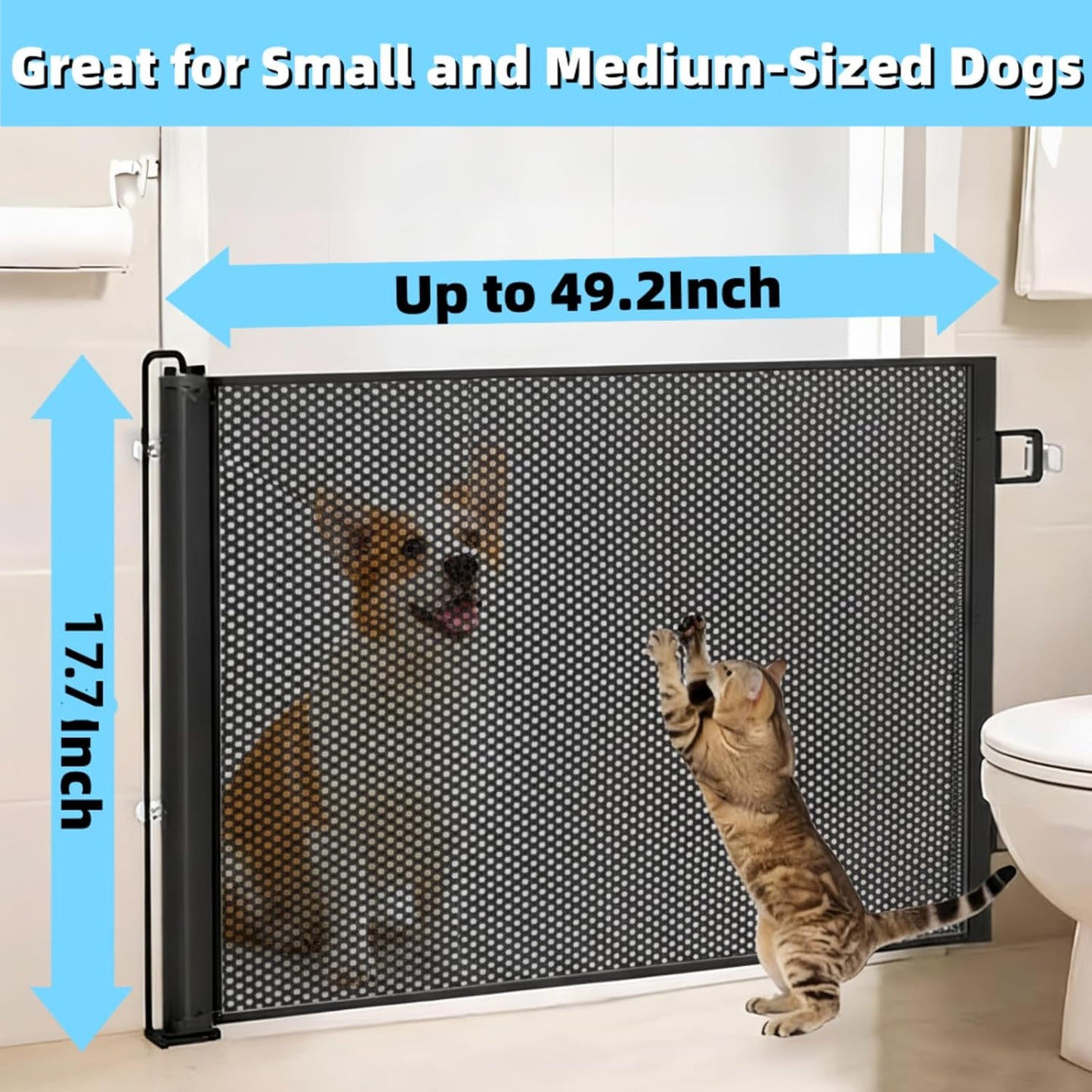 17" Step Over Retractable Dog Gate, No-Drill Pet Barrier for Doorways & Stairs, Easy Human Access & Pet Containment, Adjustable Small Dog Gate for Indoor Use