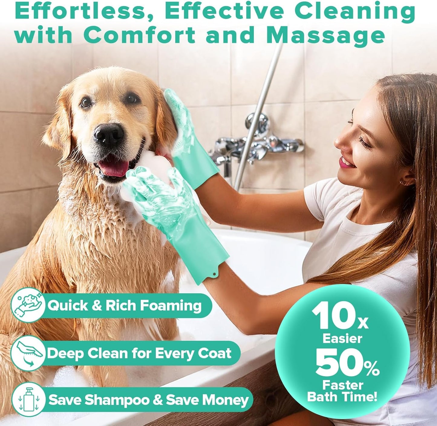 Augwind 6PCS Pet Grooming Kit for Dogs, Cats and Horses | Dog Washing Gloves | Cleanroom Gloves | Dog Bath Brush | Dog Bath Gloves | Dog Shampoo Brush | Dog Bath Supplies (Navy Blue)