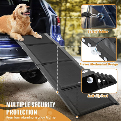 Folding Dog Car Ramp for SUV & Truck - 63"x17" Non-Slip 1680D Oxford Fabric Ramp