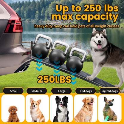PawStep 63” x 17” Foldable Aluminum Dog Ramp – 63-Inch Length for Standard Cars & SUVs, 250 lb Capacity, Lightweight Four-Fold Portable Pet Ramp (51014)