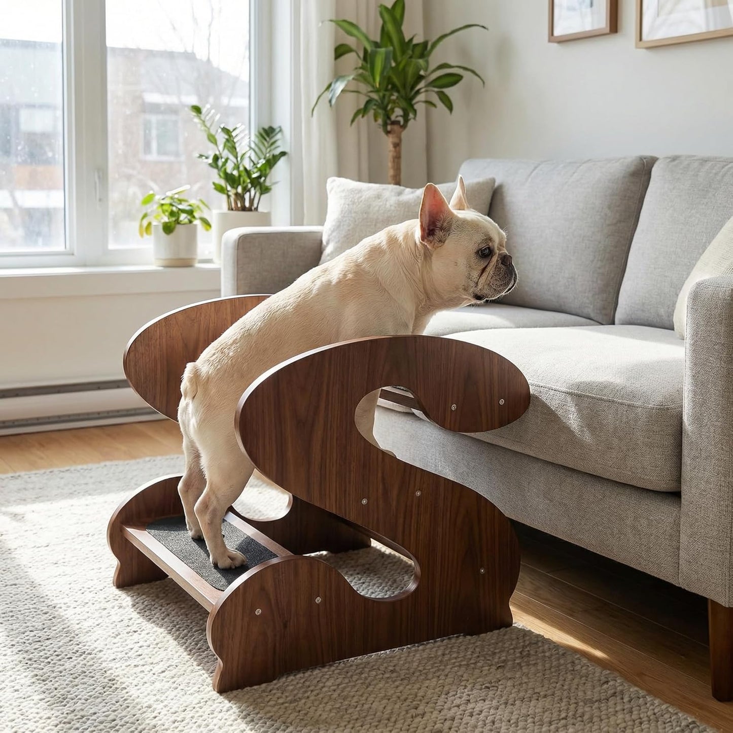 Wooden Dog Stairs Steps for Bed,3Steps,Small or Senior Dogs for Pet LUNDERLAND Design,16¾"Wx23¼Dx19⅜H RedWalnutWood GrainPattern