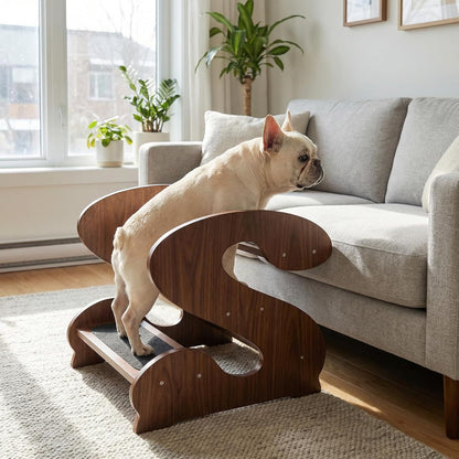 Wooden Dog Stairs Steps for Bed,3Steps,Small or Senior Dogs for Pet LUNDERLAND Design,16¾"Wx23¼Dx19⅜H RedWalnutWood GrainPattern