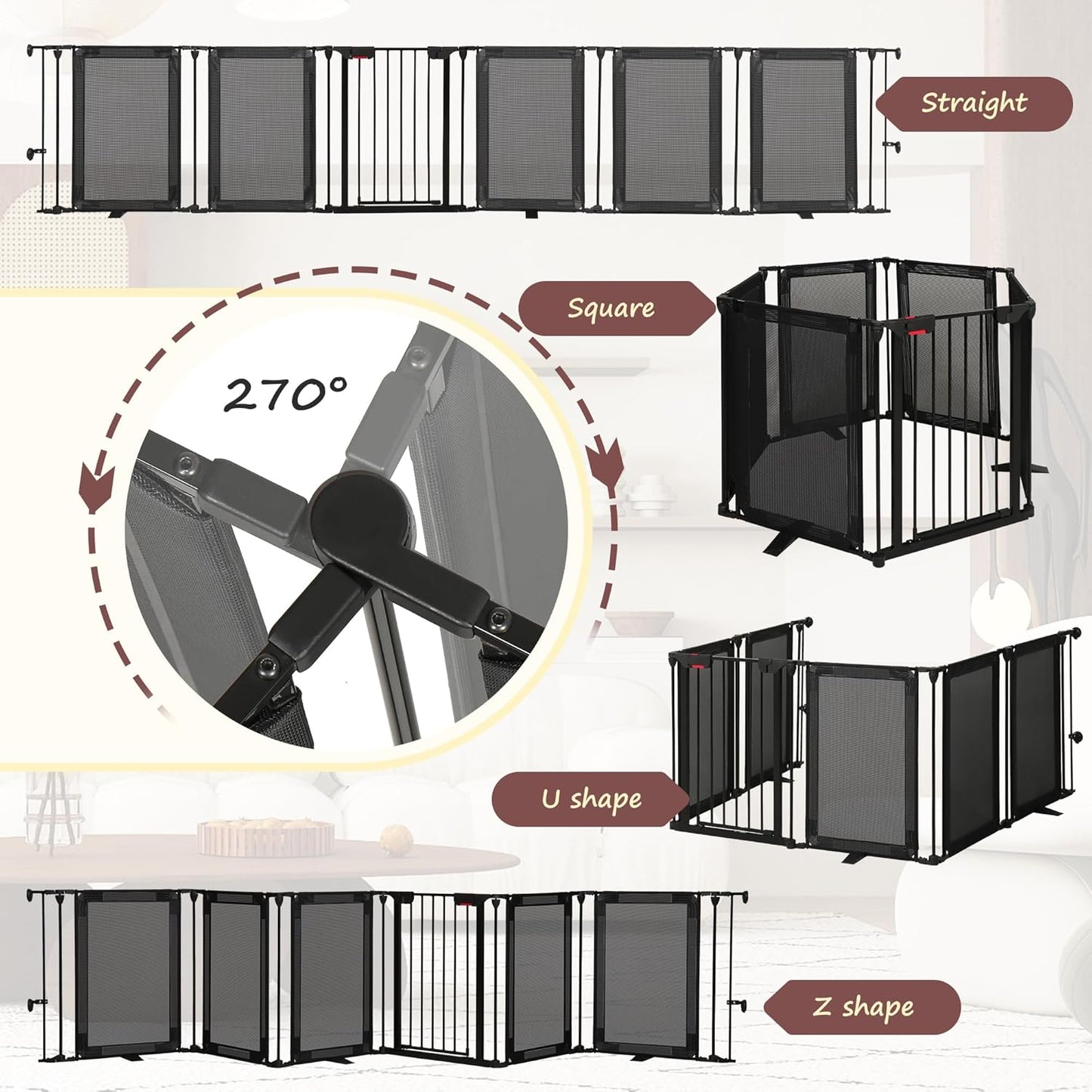 Freestanding Dog Gate, 100" Extra Wide Pet Gate with Auto-Close Door, Foldable Grip-Resistant Dog Fence for Indoor/Outdoor, 29" Tall Pet Barrier for Stairs/Doorways/Fireplace (4 Panels, Black)