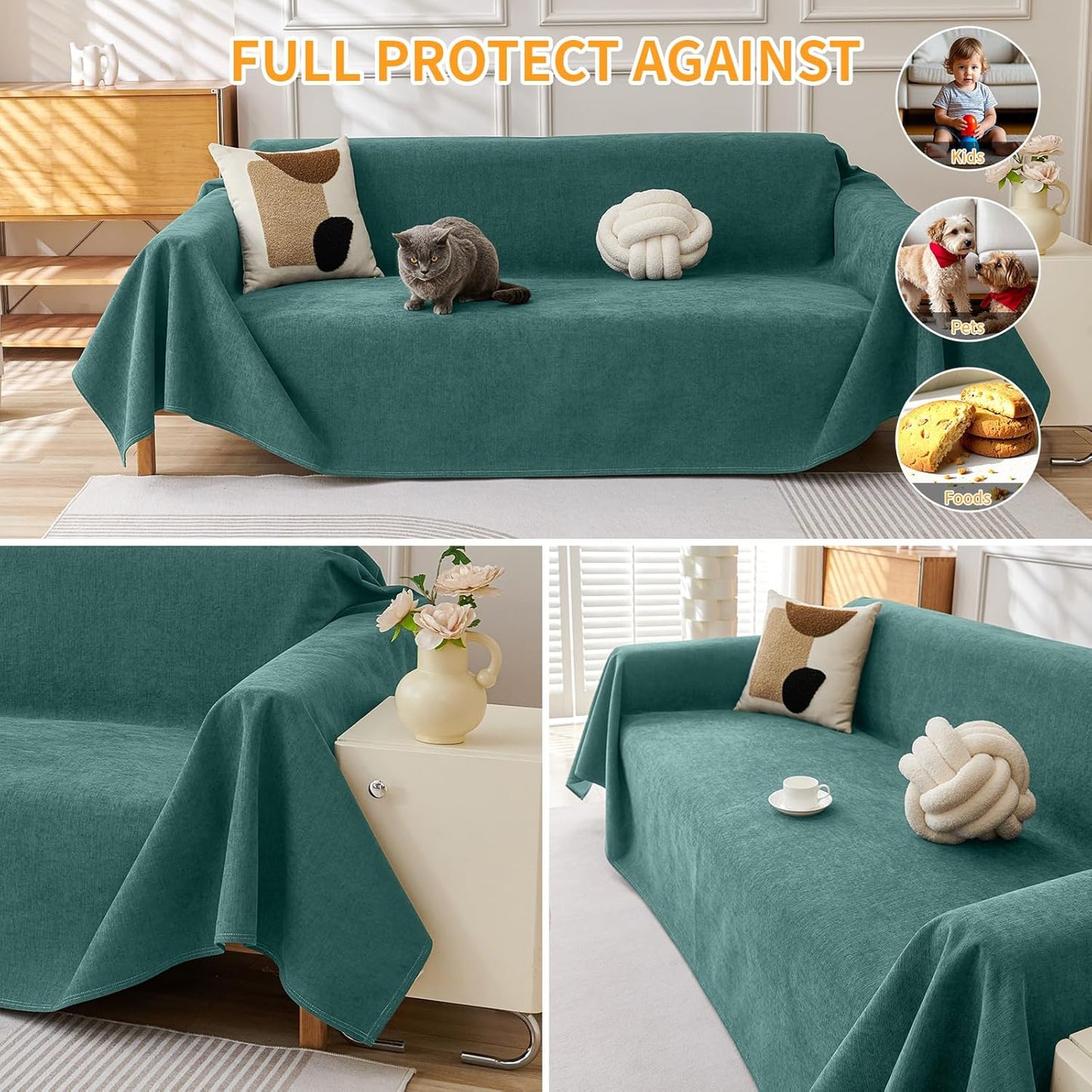 Deep Dream Cat-Scratch Resistant Couch Cover, Waterproof Sofa Cover for 3 Cushion Couch Washable, Pet Friendly Couch Protectors Anti Slip Thickened Love Seat Slipcovers for Pets, 71" x 118", Dark Grey