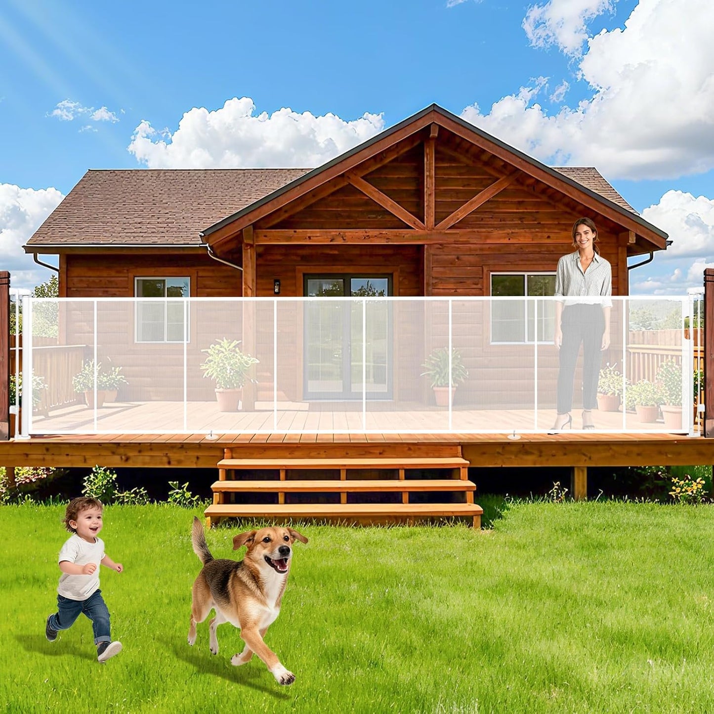 236" Retractable Baby Gate Extra Wide, 41" Tall Retractable Dog Gate for Stairs, Doorways, Decks, Mesh Gate Long Child Gate Pet Gate for Indoor, Outdoor, with Reinforced Mesh Rods, Dual Locks
