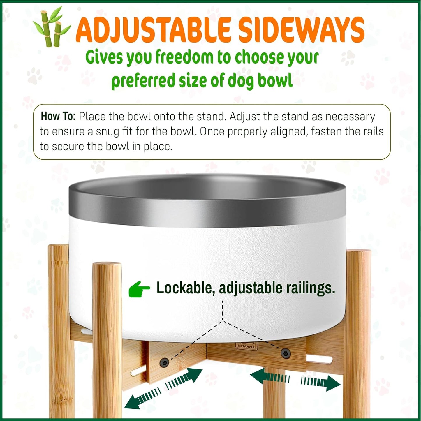 Dog Bowl Stand - Mid-Large Dogs Suitable - Elevate, Raise Bowl to 12-inch High - Adjustable, Fits Any Pet Food/Water Feeders, and Fountains - Durable Bamboo