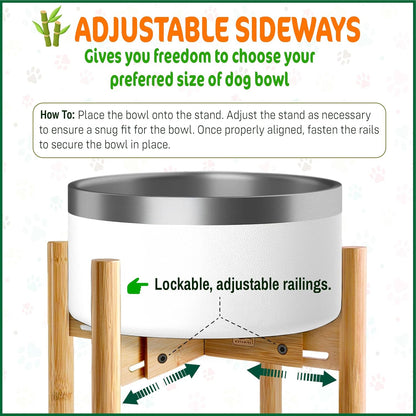 Dog Bowl Stand - Mid-Large Dogs Suitable - Elevate, Raise Bowl to 12-inch High - Adjustable, Fits Any Pet Food/Water Feeders, and Fountains - Durable Bamboo