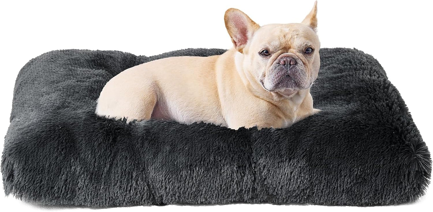 EHEYCIGA Fluffy Dog Crate Bed for Medium Dogs, Plush Faux Fur Crate Pad, Calming Anti Anxiety Medium Dog Bed, Washable Soft Warm Crate Mat with Non-Slip Bottom