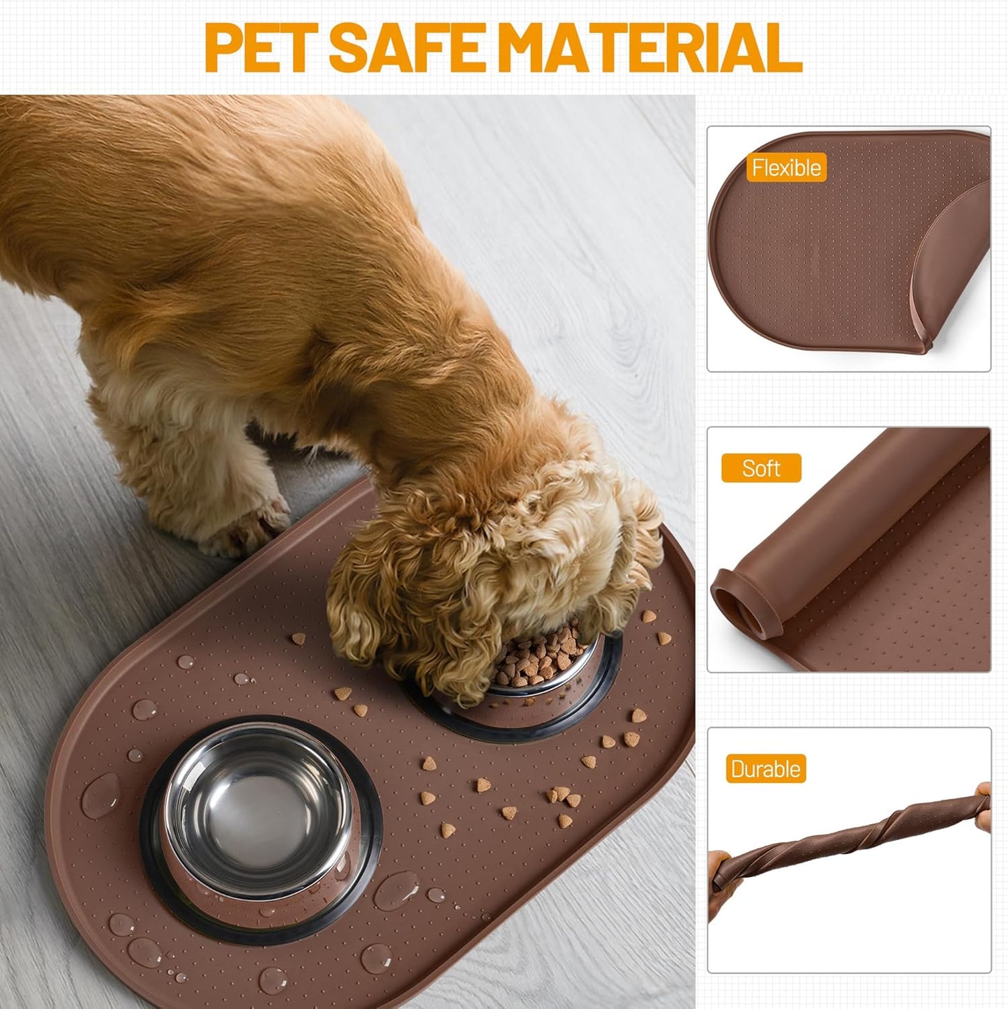 Hubulk 100% Waterproof Silicone Pet Feeding Mat with Raised Edge for Food and Water, Dog Bowl Mats, Cat Bowls Placemat with High Lip Protects Floor for Cats and Dogs (Gray, 19" L x 12" W)