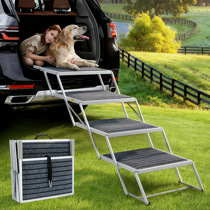 Dog Stairs for Large Dogs - 20" Extra Wide 4-Step Foldable Dog Ramp for Car/SUV/Truck & High Beds - Supports Large Dogs up to 200Lbs