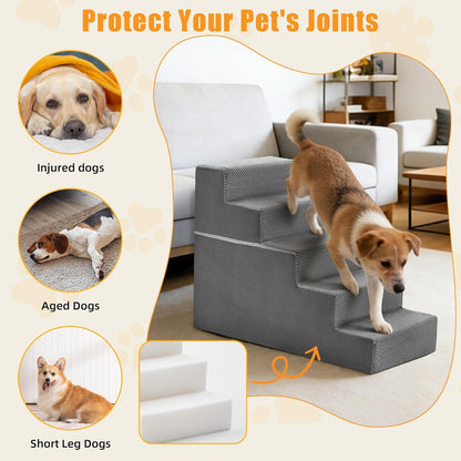 NEWBULIG 3-Step Dog Stairs, 15.7" H Dog Steps for Sofa and Chair, Non-Slip Sturdy Pet Steps for Small Dogs and Cats, Pet Ramp for High Bed Indoor(Grey)