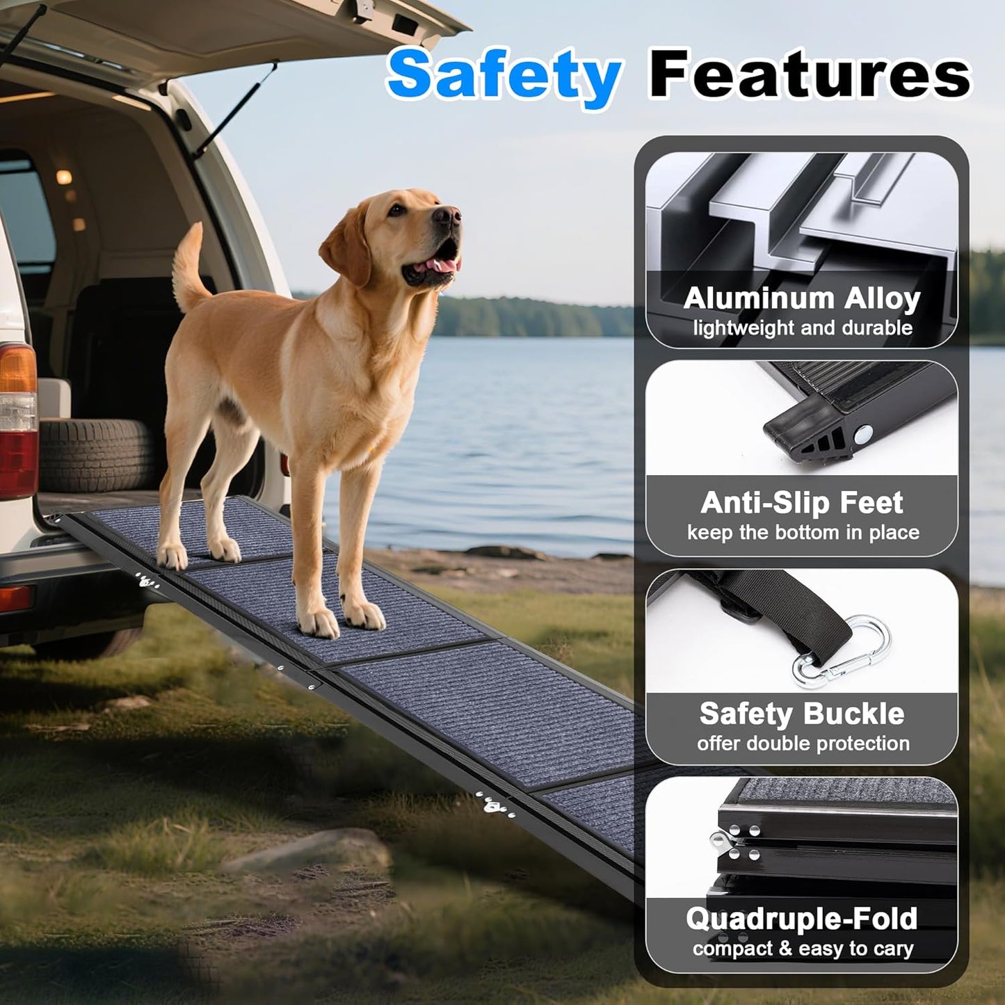 AQUILLA Dog Ramp for Car, 67" L x 17.3" W Foldable Portable Dog Ramp with Non-Slip Rug Surface, Outdoor Pet Ramp for Small & Large & Old Dogs, Get on SUV Car & Truck, Up to 250LBS