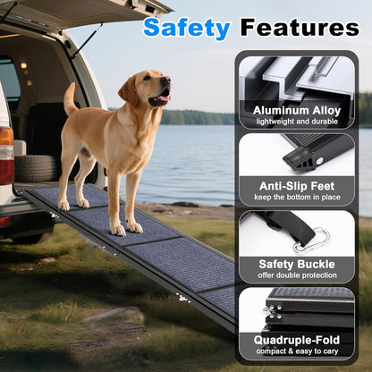 AQUILLA Dog Ramp for Car, 67" L x 17.3" W Foldable Portable Dog Ramp with Non-Slip Rug Surface, Outdoor Pet Ramp for Small & Large & Old Dogs, Get on SUV Car & Truck, Up to 250LBS