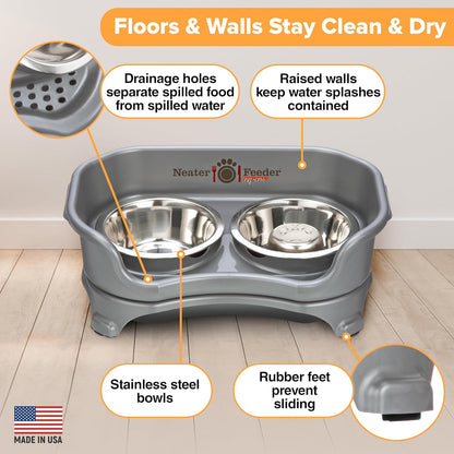 Neater Feeder Express Mess Proof Dog Bowls Elevated for Small Breeds under 15 Lb, Made in USA, No Spill Raised Dog Food Bowl Stand, Stainless Steel Food and Water Bowl Set, Feeding Station, Cappuccino