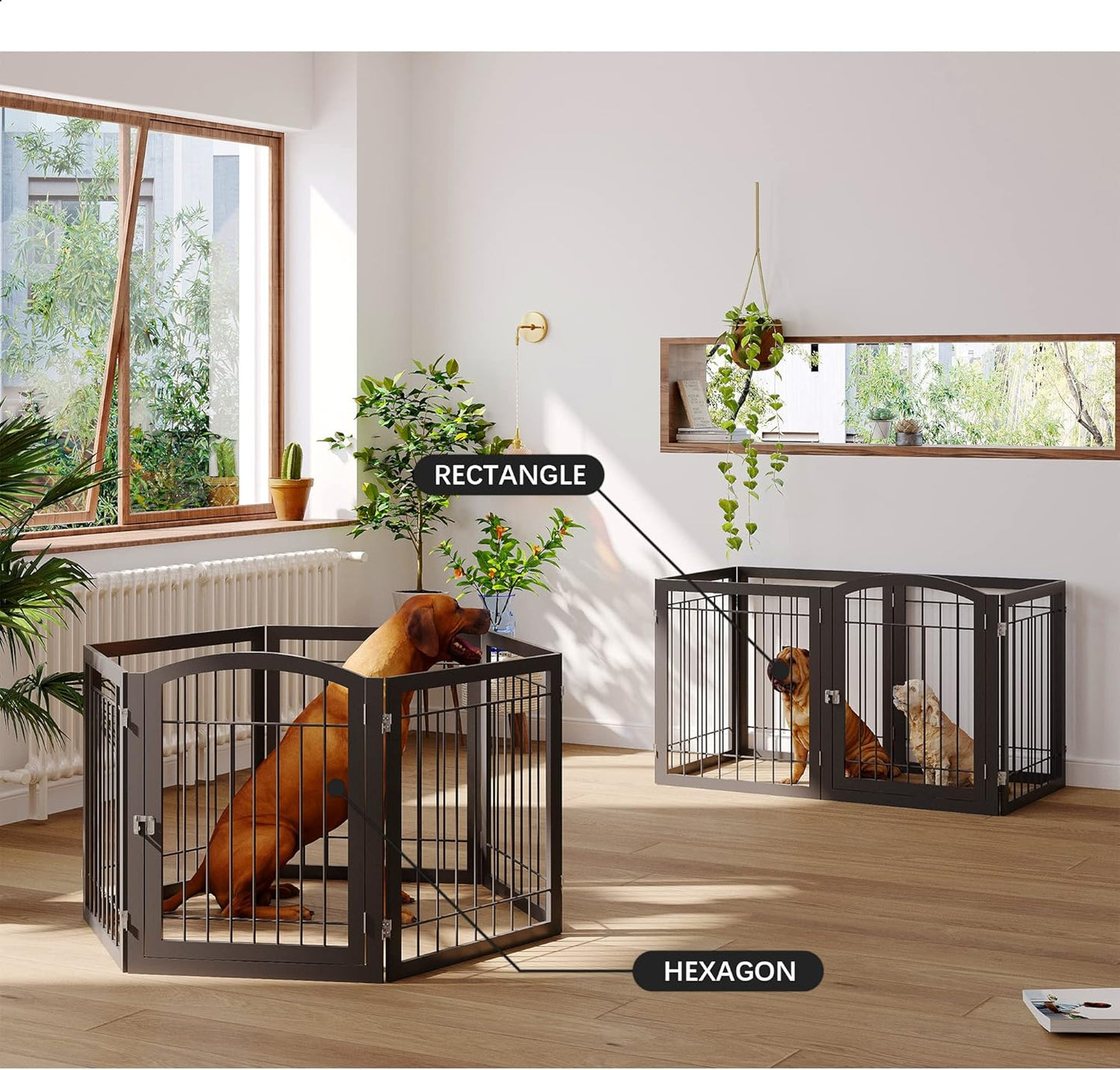 JSB 72-inch Extra Wide 28-inch Tall Dog gate, Freestanding Pet Gate for Halls, Stairs & Home, Pet Puppy Safety Dog Fence with 2PCS Support Feet (Black)