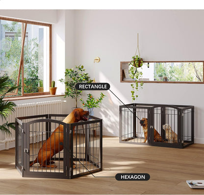 JSB 72-inch Extra Wide 28-inch Tall Dog gate, Freestanding Pet Gate for Halls, Stairs & Home, Pet Puppy Safety Dog Fence with 2PCS Support Feet (Black)
