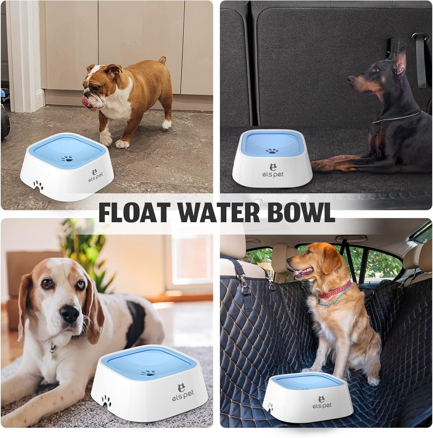 ELS PET Travel Bowl, No Spill, No Drip Slow Water Feeder/Dispenser for Dogs, Cats, 35oz/1L, Splash Proof Travel Bowl for Crate and Car, Keeps Floor & Beard Dry, Dishwasher Safe (Grey)