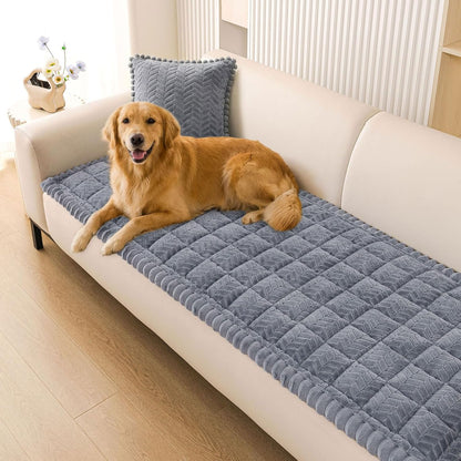 Smiry Non Slip Couch Covers for Dogs, Fuzzy Pet Couch Covers for 2-3 Cushion Sofa Pet Friendly, Soft Sofa Slipcovers Cushion Furniture Protector Washable (Beige, 27.6" x 59")